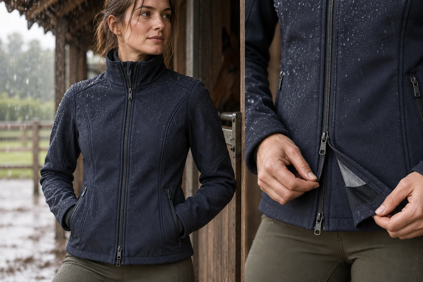 Stretch softshell riding jacket: Weather requirement — generated development study