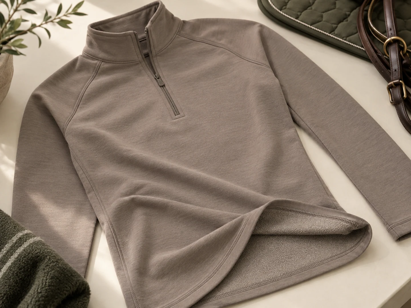 Dual-surface knit applied to a finished equestrian garment — generated application study