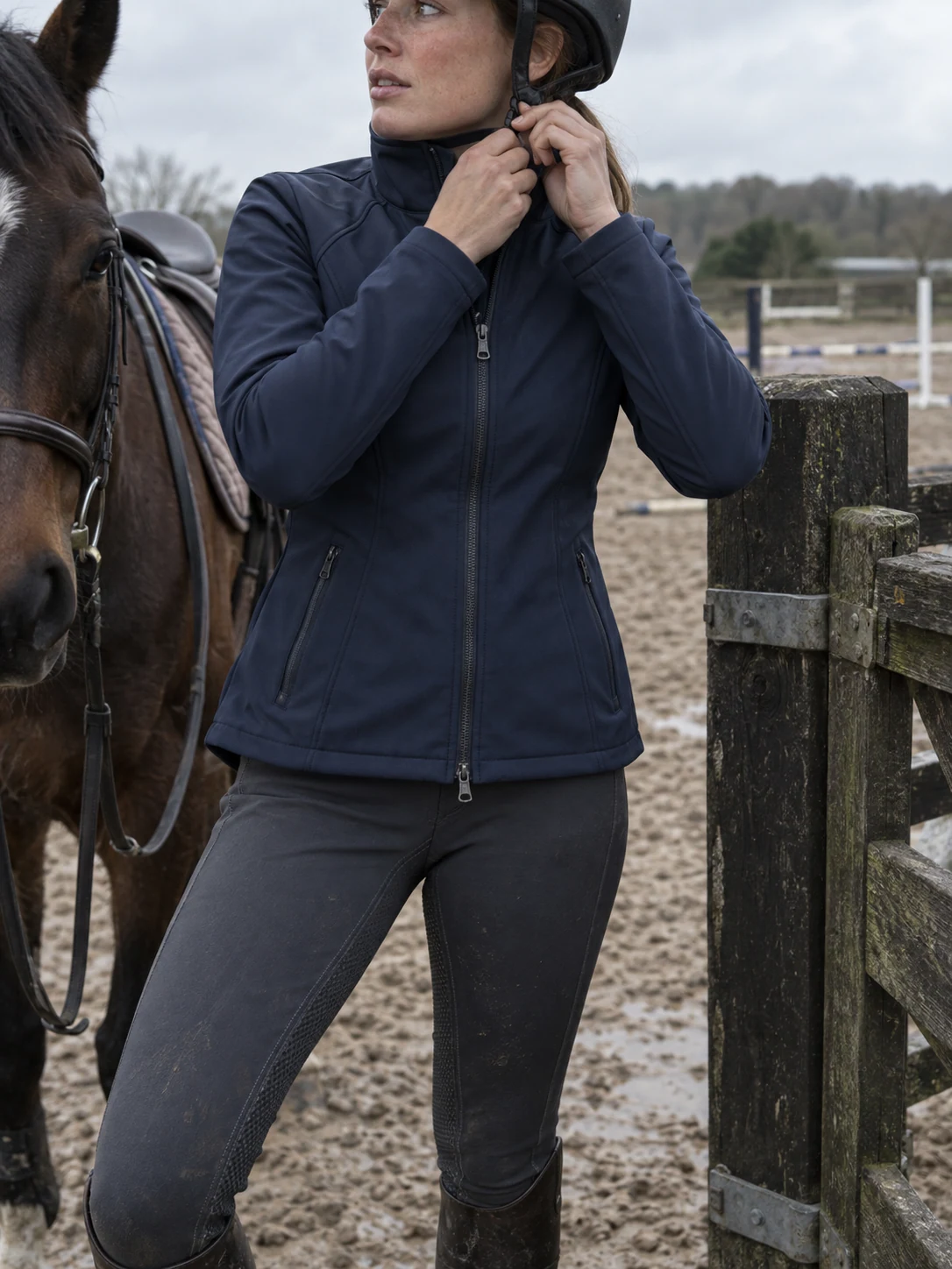 Stretch softshell riding jacket — generated in-use fit study