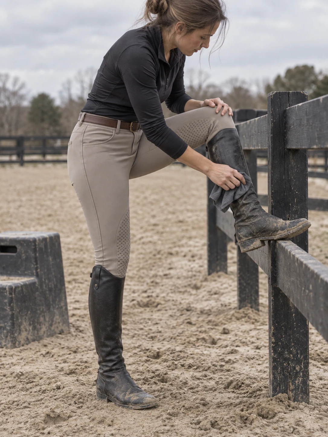 Knee-grip breeches in an outdoor riding context — generated development concept