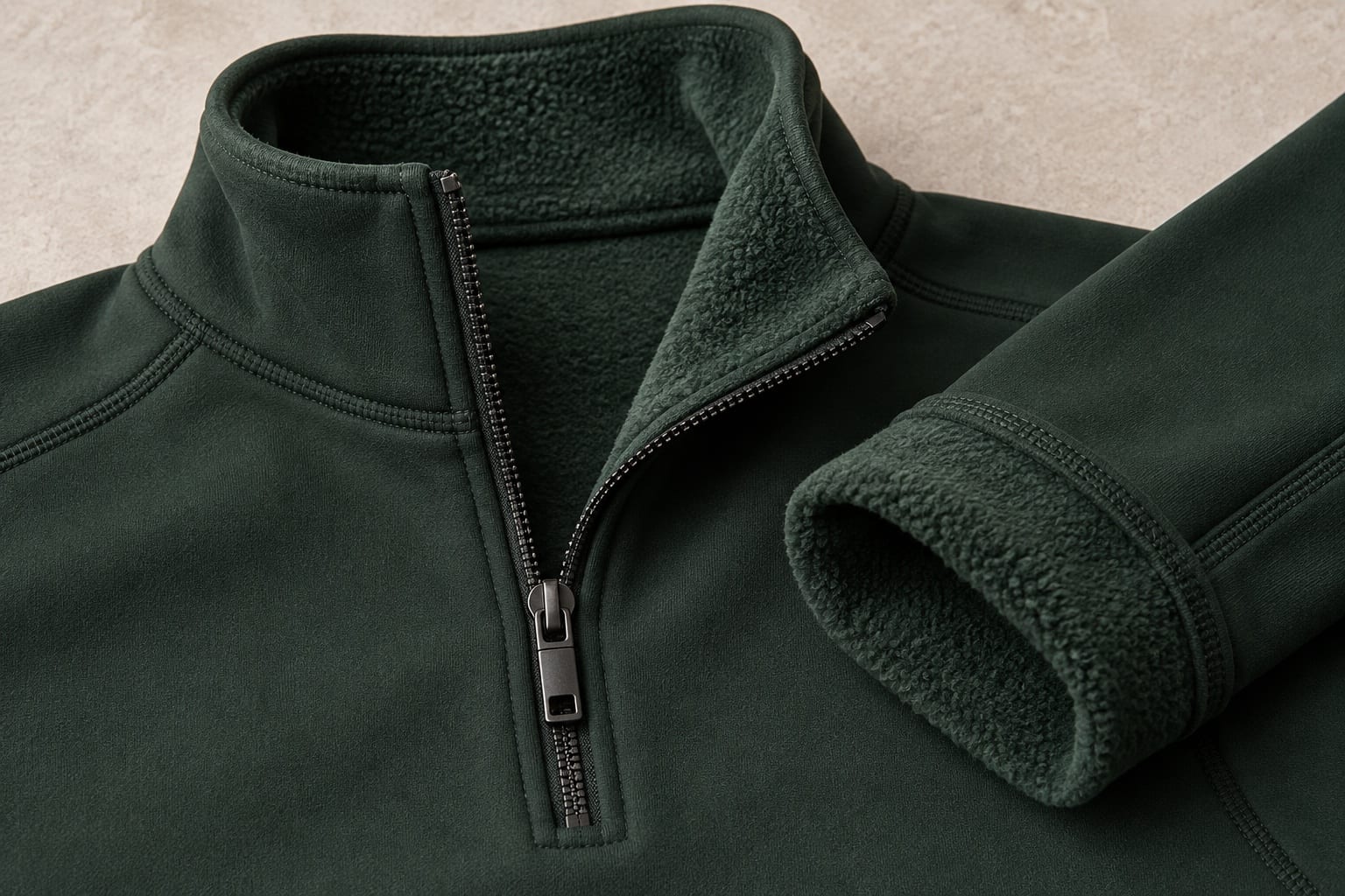 Brushed winter base layer construction and material close-up concept