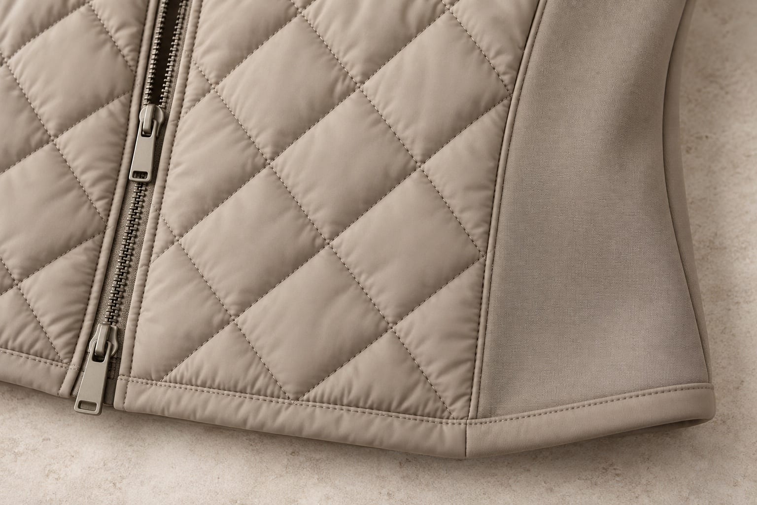 Equestrian outerwear detail showing a material application concept