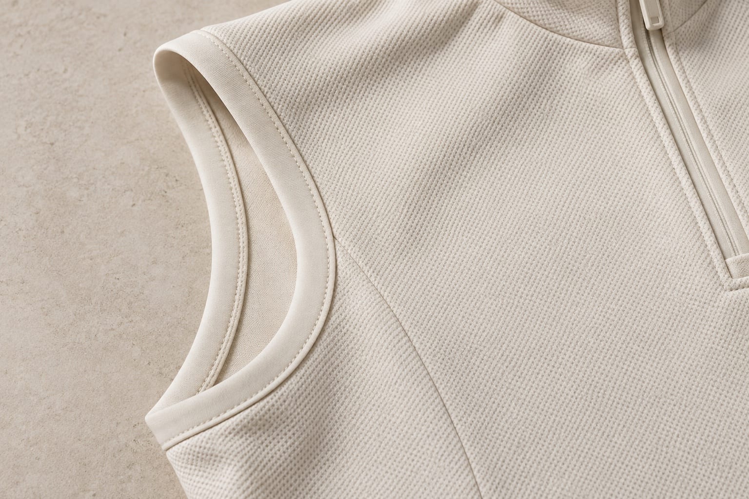 Sleeveless summer riding polo construction and material close-up concept