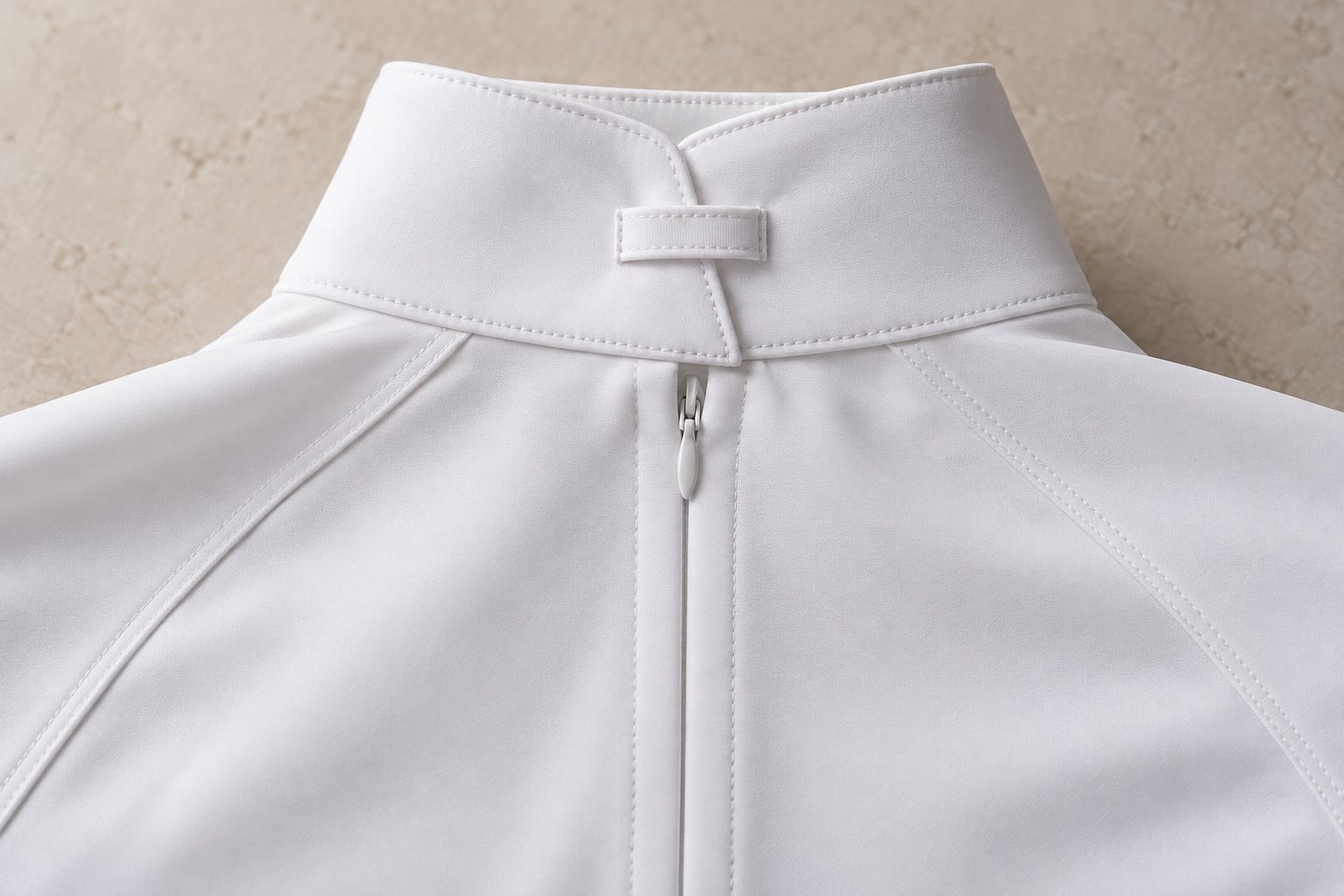 Stock-collar dressage shirt construction and material close-up concept